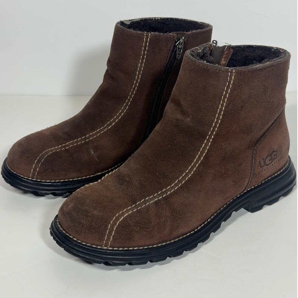 UGG Australia Suede Winter Lug Sole Brown Chunky Platform Zip Boots Womens 8
